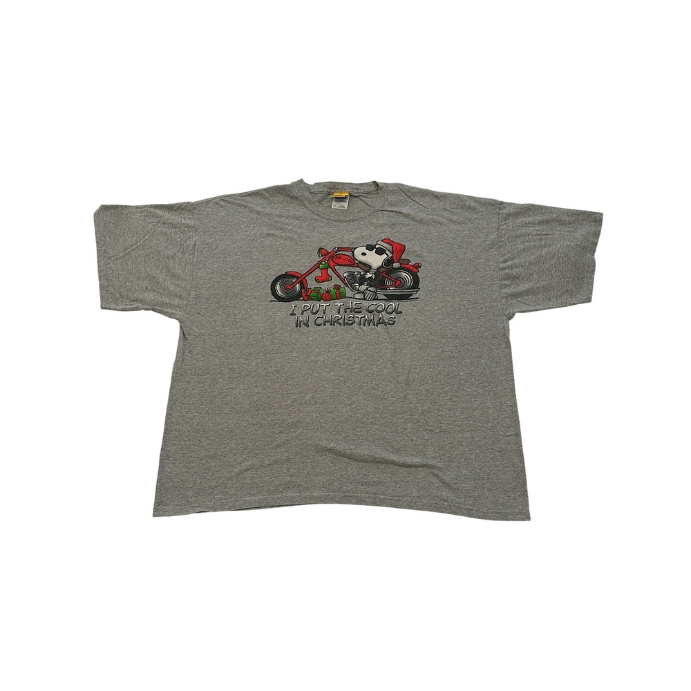 Peanuts Snoopy Joe Cool Christmas Motorcycle Graphic T-Shirt Gray 2XL